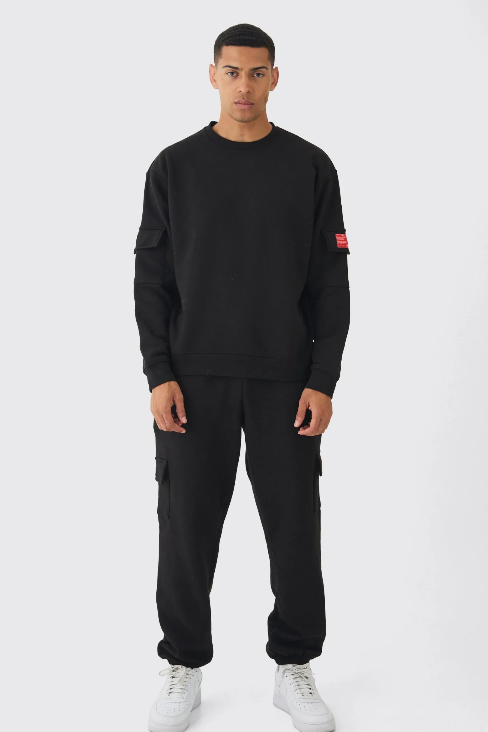 boohooMAN Oversized Man Tab Cargo Pocket Sweatshirt Tracksuit | UK| Tracksuits