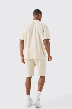 boohooMAN Oversized Man Towelling Jacquard T-shirt & Shorts Set | UK| Tracksuits