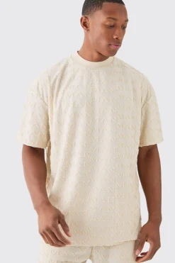 boohooMAN Oversized Man Towelling Jacquard T-shirt & Shorts Set | UK| Tracksuits