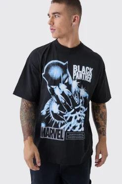 Oversized Marvel Panther License Print T-Shirt | UK^boohooMAN