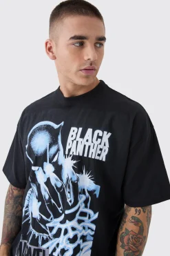 Oversized Marvel Panther License Print T-Shirt | UK^boohooMAN