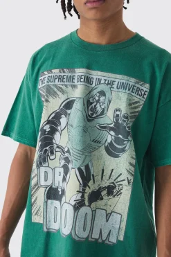 Oversized Marvel Dr Doom Comic Wash License Print T-Shirt | UK^boohooMAN Outlet