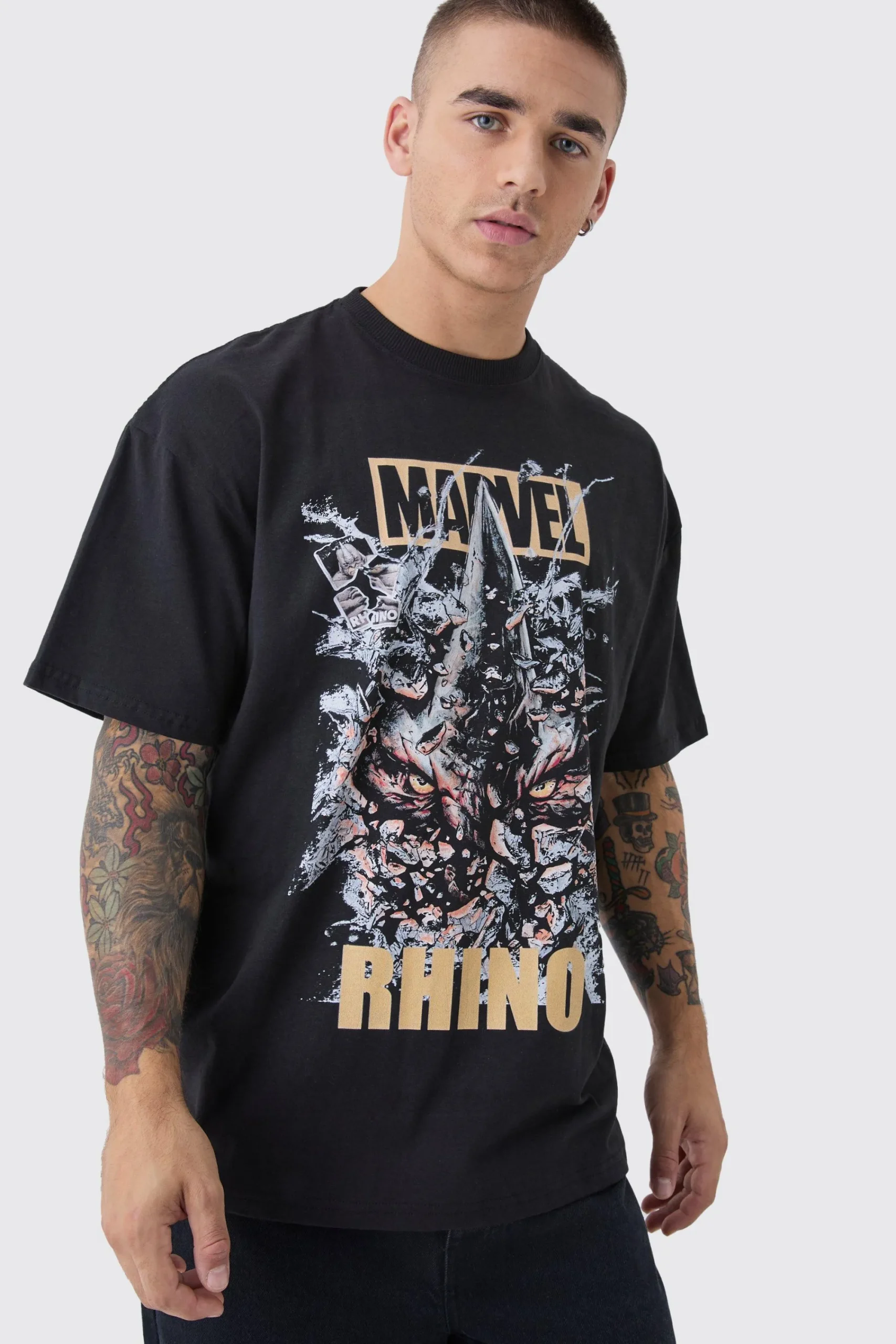 Oversized Marvel Rhino License Print T-Shirt | UK^boohooMAN