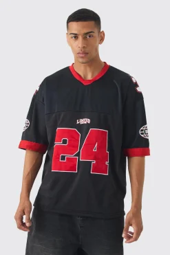 Oversized Mesh And Satin Applique Varsity T-shirt | UK^boohooMAN Online