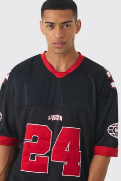 Oversized Mesh And Satin Applique Varsity T-shirt | UK^boohooMAN Online