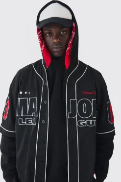 Oversized Mesh Applique Baseball Shirt | UK^boohooMAN Outlet