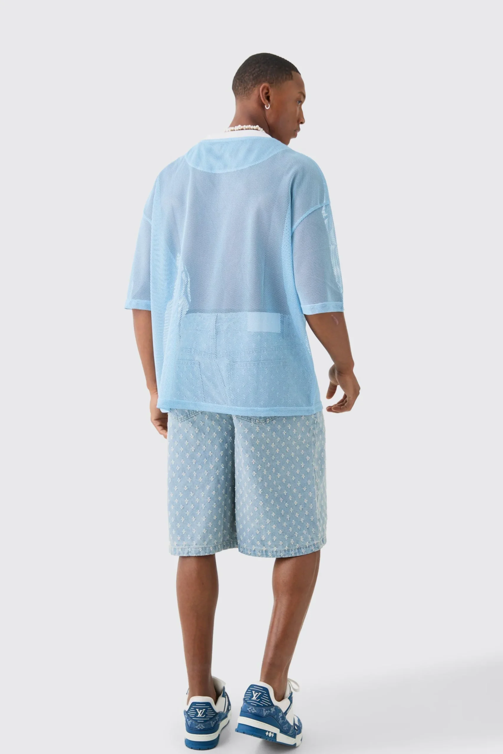 Oversized Mesh Applique Varsity Top | UK^boohooMAN Hot