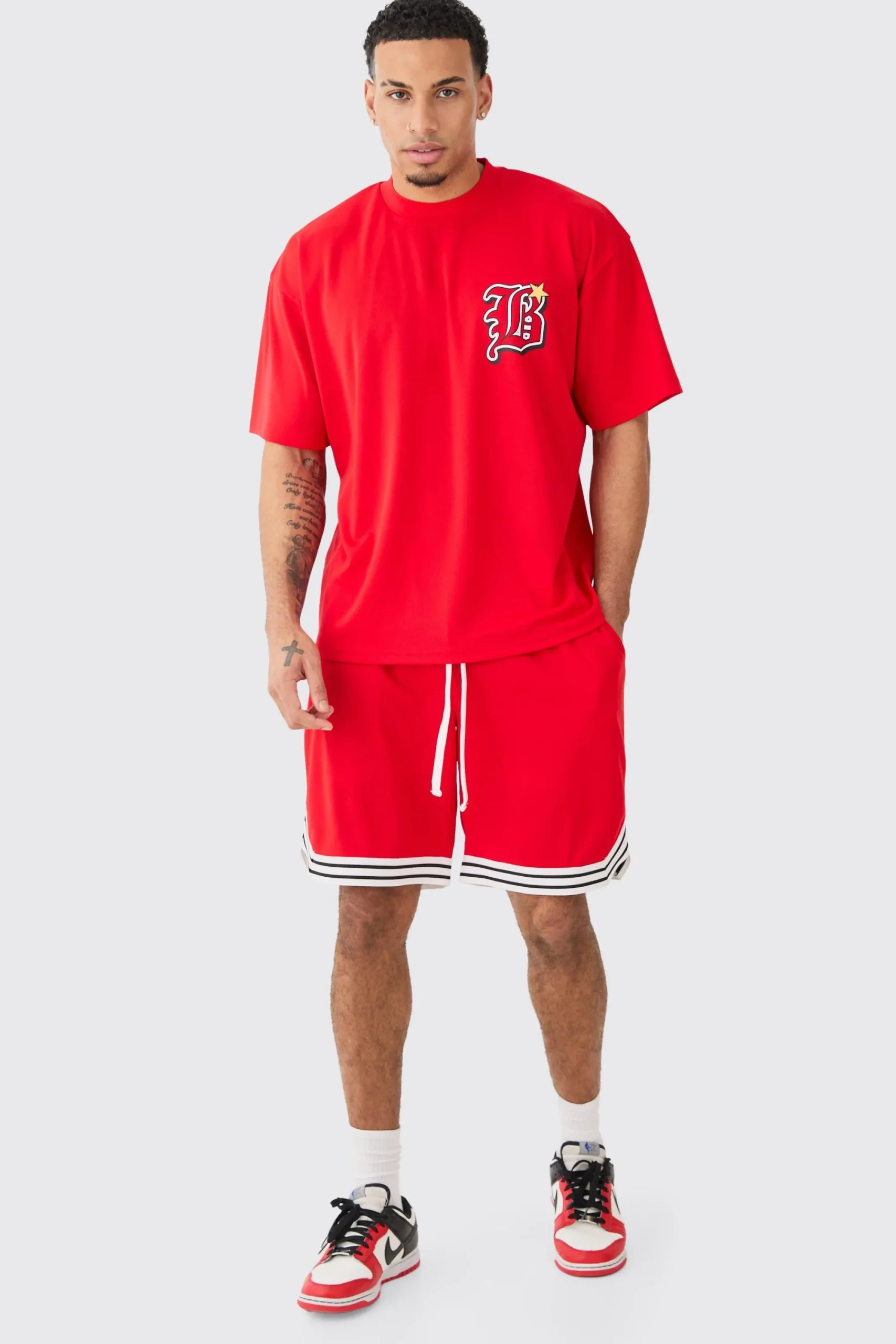 boohooMAN Oversized Mesh Varsity Top And Basketball Shorts Set | UK| Sets & Co-Ords|Tracksuits