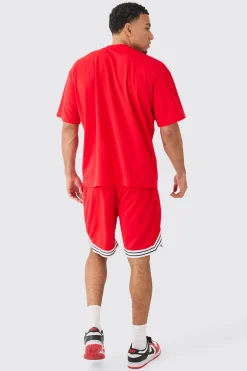 boohooMAN Oversized Mesh Varsity Top And Basketball Shorts Set | UK| Sets & Co-Ords|Tracksuits