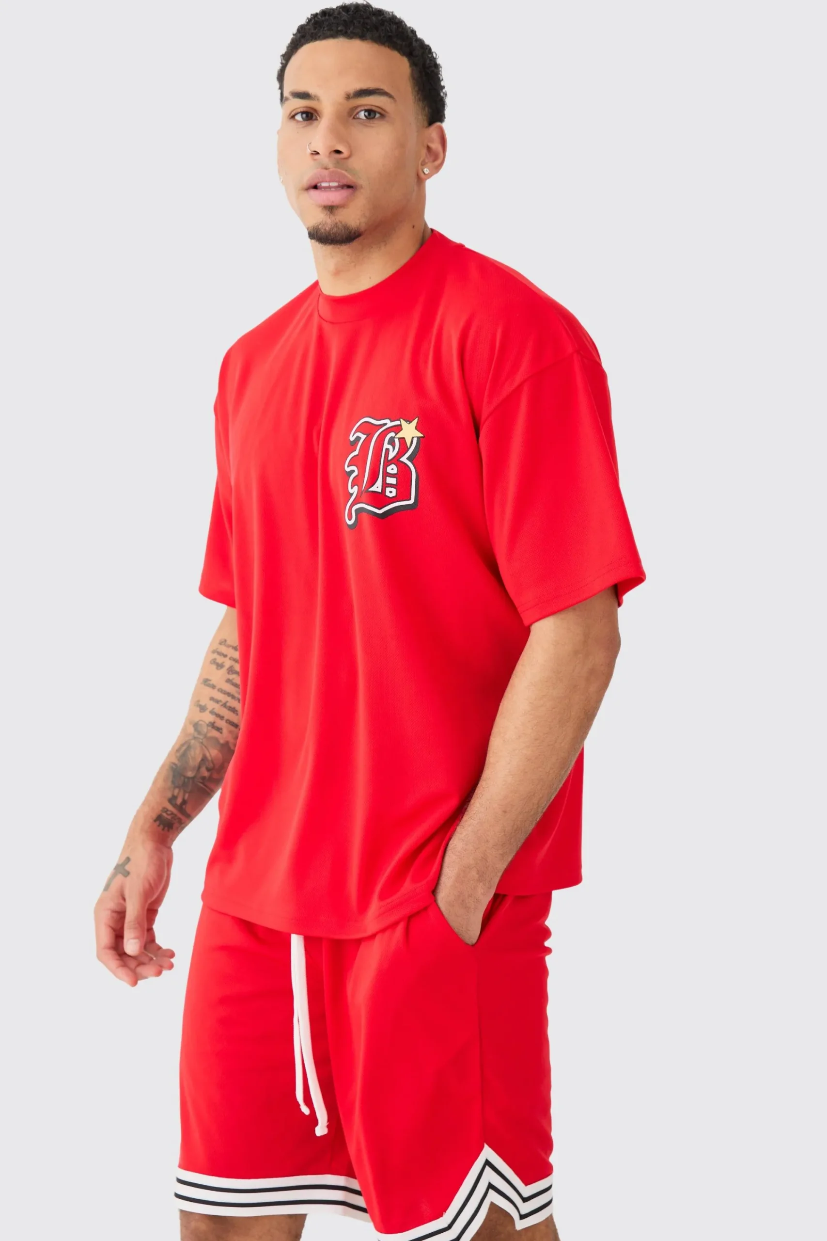 boohooMAN Oversized Mesh Varsity Top And Basketball Shorts Set | UK| Sets & Co-Ords|Tracksuits