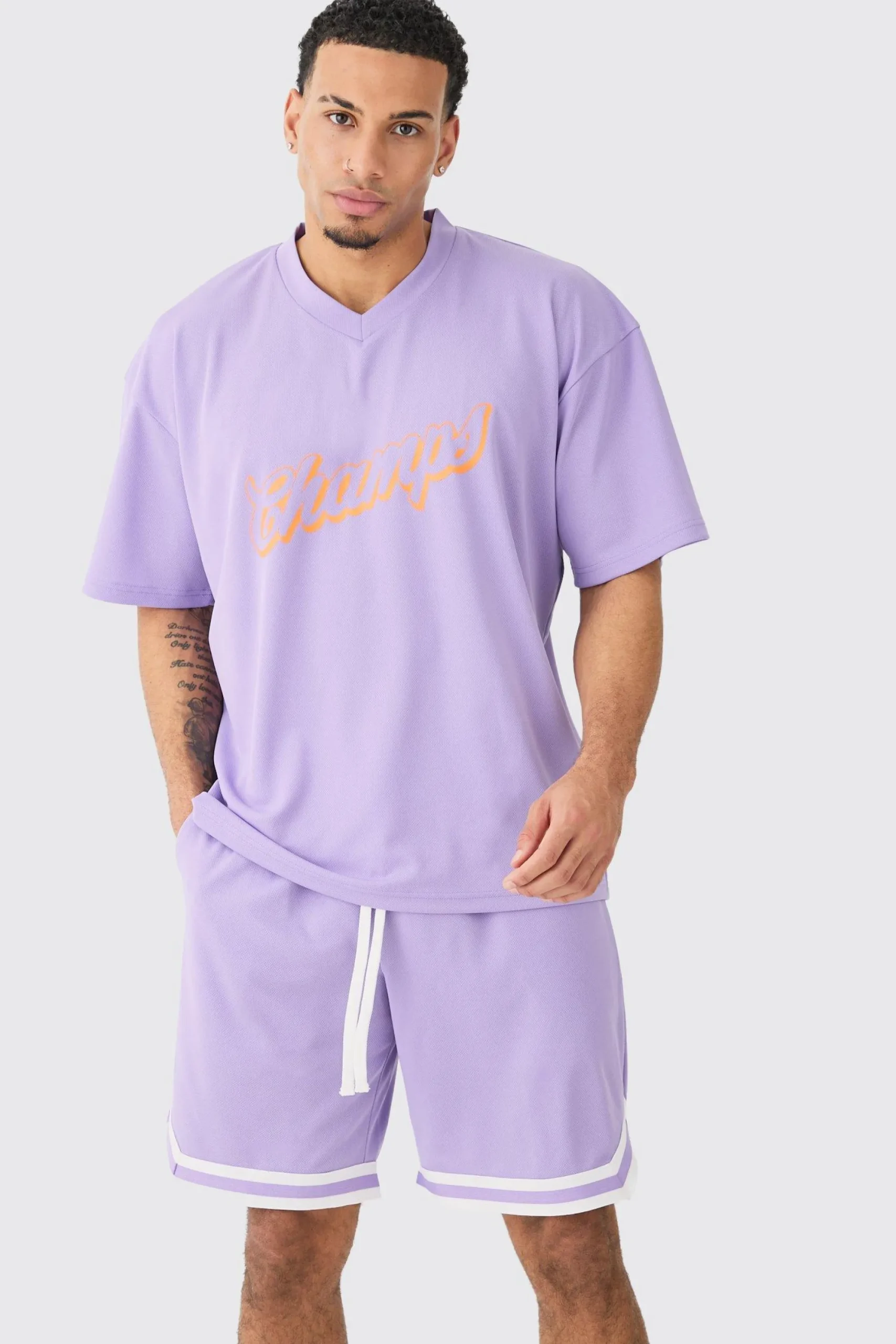 boohooMAN Oversized Mesh Varsity Top And Basketball Shorts Set | UK| Sets & Co-Ords|Tracksuits