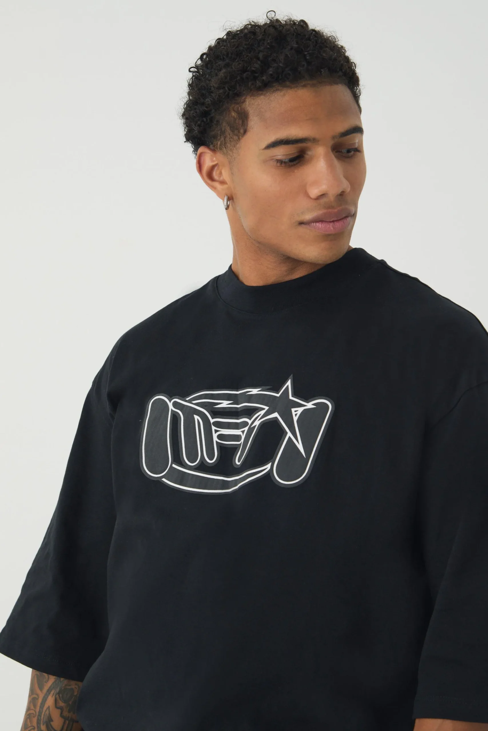 Oversized Metallic Distressed Graphic T-shirt | UK^boohooMAN New