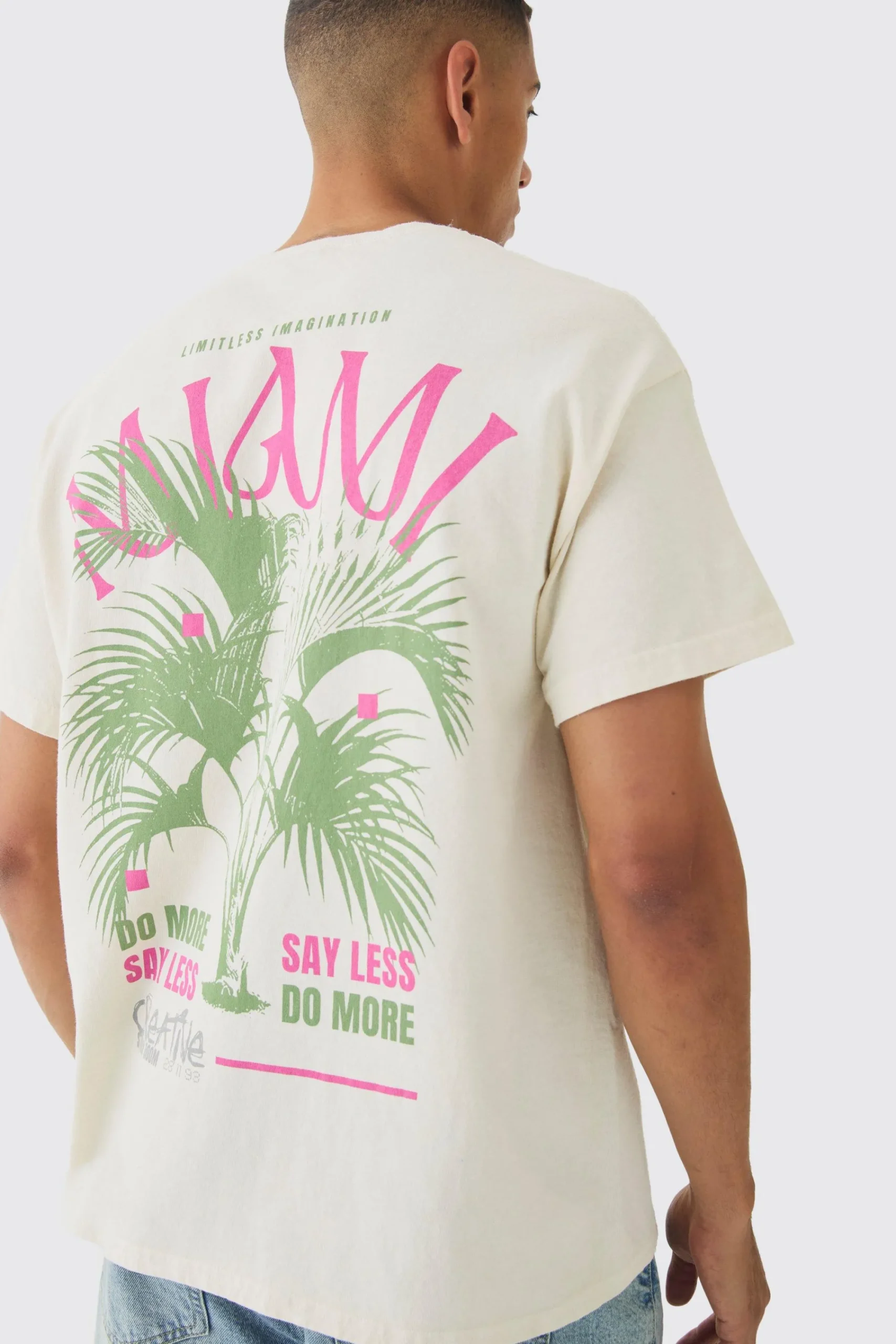 Oversized Miami Plant Print Wash T-shirt | UK^boohooMAN Hot