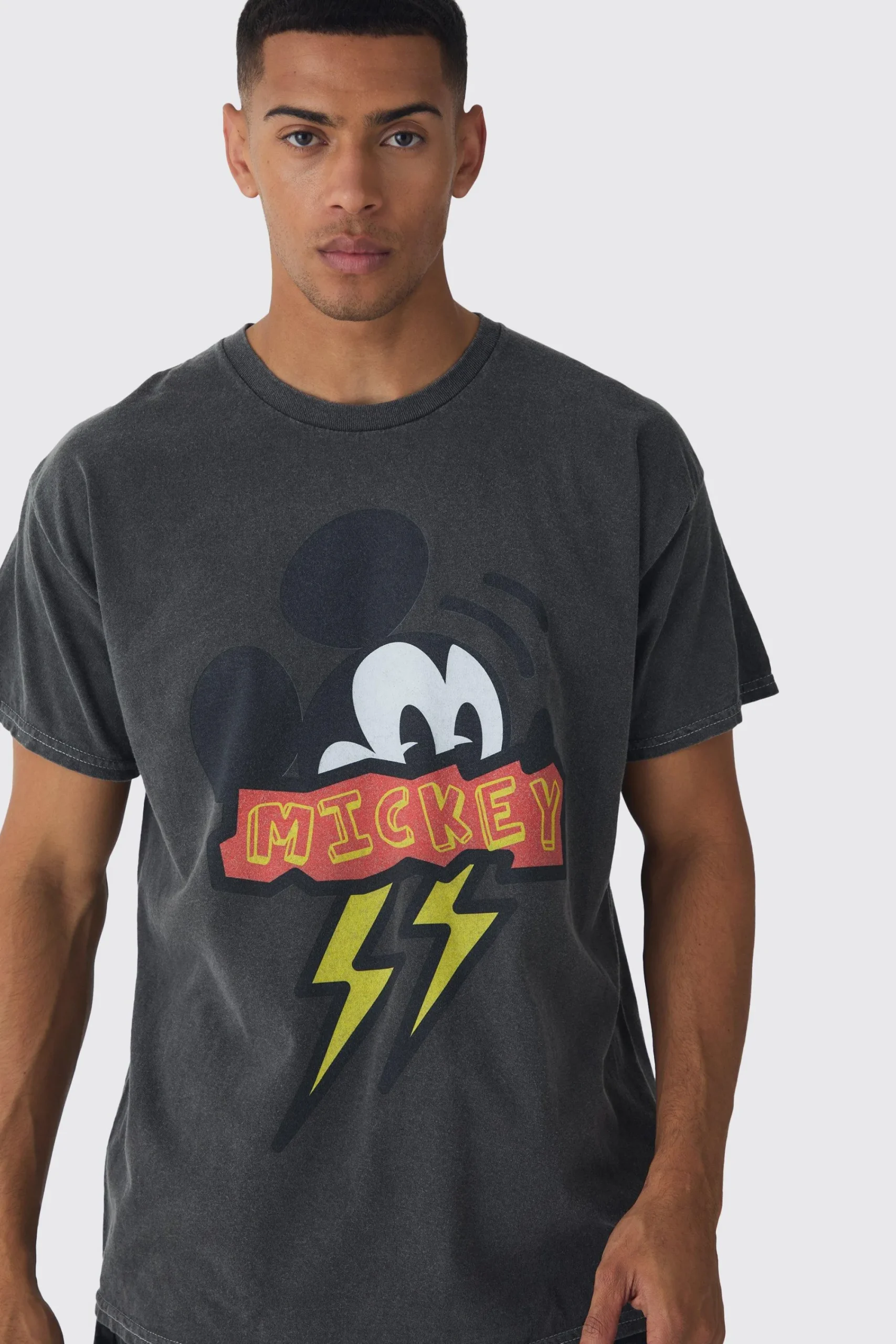 Oversized Mickey Mouse Disney Wash License Print T-shirt | UK^boohooMAN New
