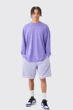 boohooMAN Oversized Mid Length Jersey Tape Basketball Short | UK| Shorts