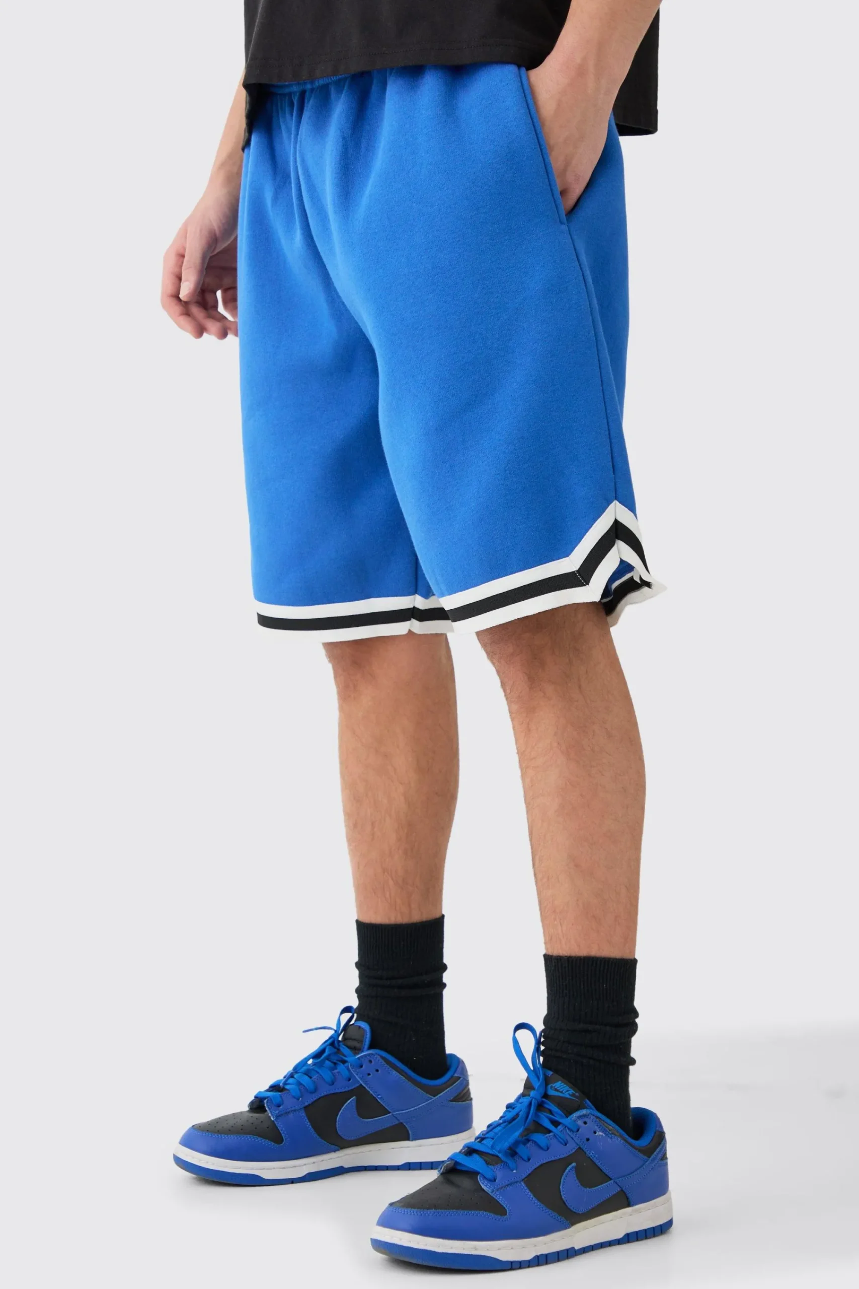 boohooMAN Oversized Mid Length Jersey Tape Basketball Short | UK| Shorts