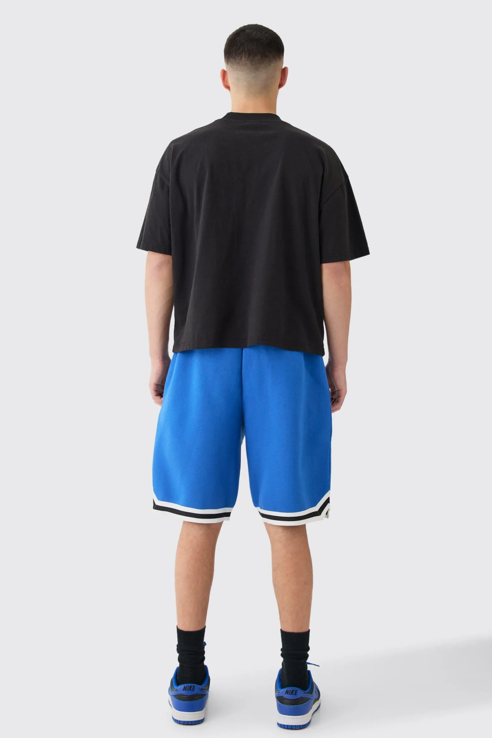 boohooMAN Oversized Mid Length Jersey Tape Basketball Short | UK| Shorts