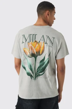 Oversized Milan Floral Print Wash T-shirt | UK^boohooMAN Online
