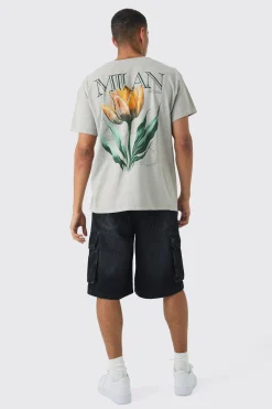 Oversized Milan Floral Print Wash T-shirt | UK^boohooMAN Online