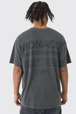 Oversized Monaco Washed Flock Print Washed T-Shirt | UK^boohooMAN Online