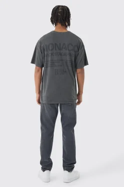 Oversized Monaco Washed Flock Print Washed T-Shirt | UK^boohooMAN Online