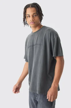 Oversized Monaco Washed Flock Print Washed T-Shirt | UK^boohooMAN Online