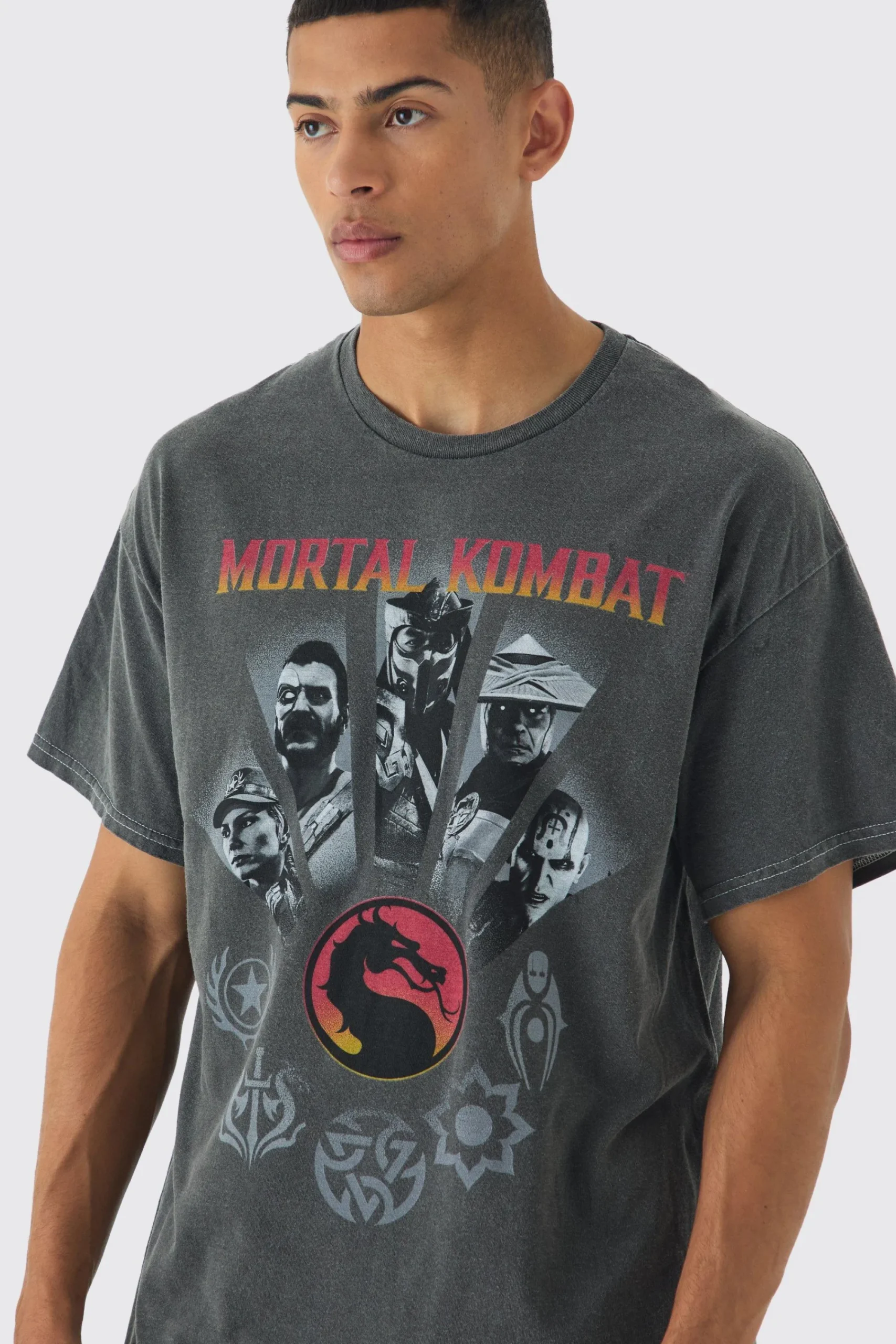 Oversized Mortal Kombat Wash License Print T-shirt | UK^boohooMAN Hot