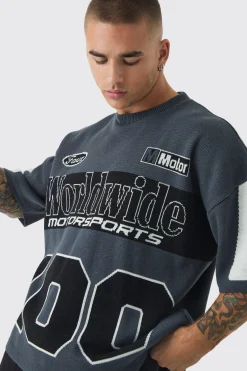 Oversized Moto 100 Knitted T-Shirt | UK^boohooMAN