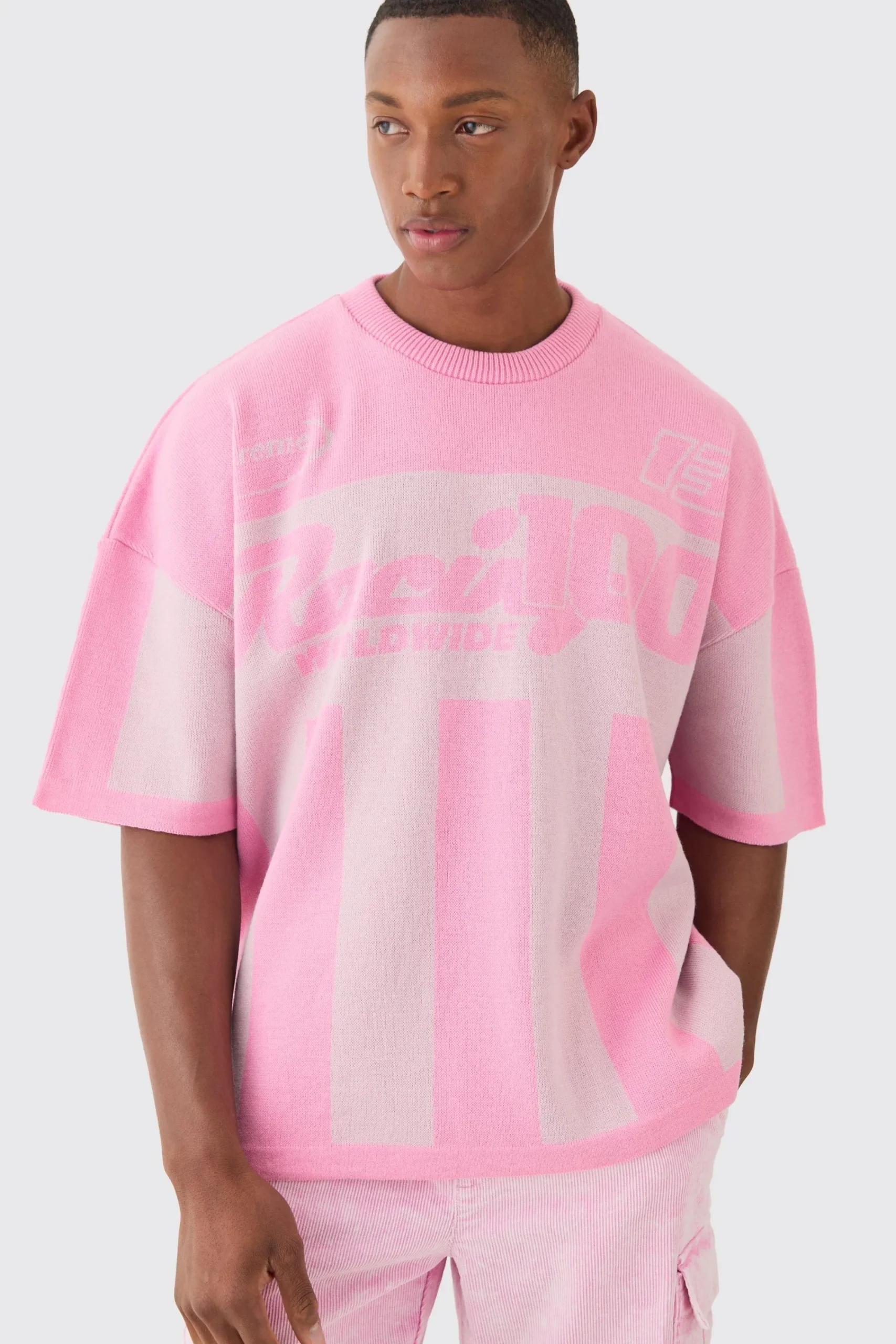 Oversized Moto Stripe Knitted T-shirt | UK^boohooMAN