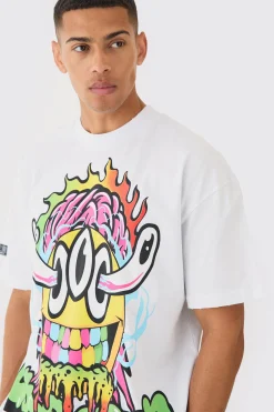 Oversized Nibbled Face Graphic T-shirt | UK^boohooMAN New