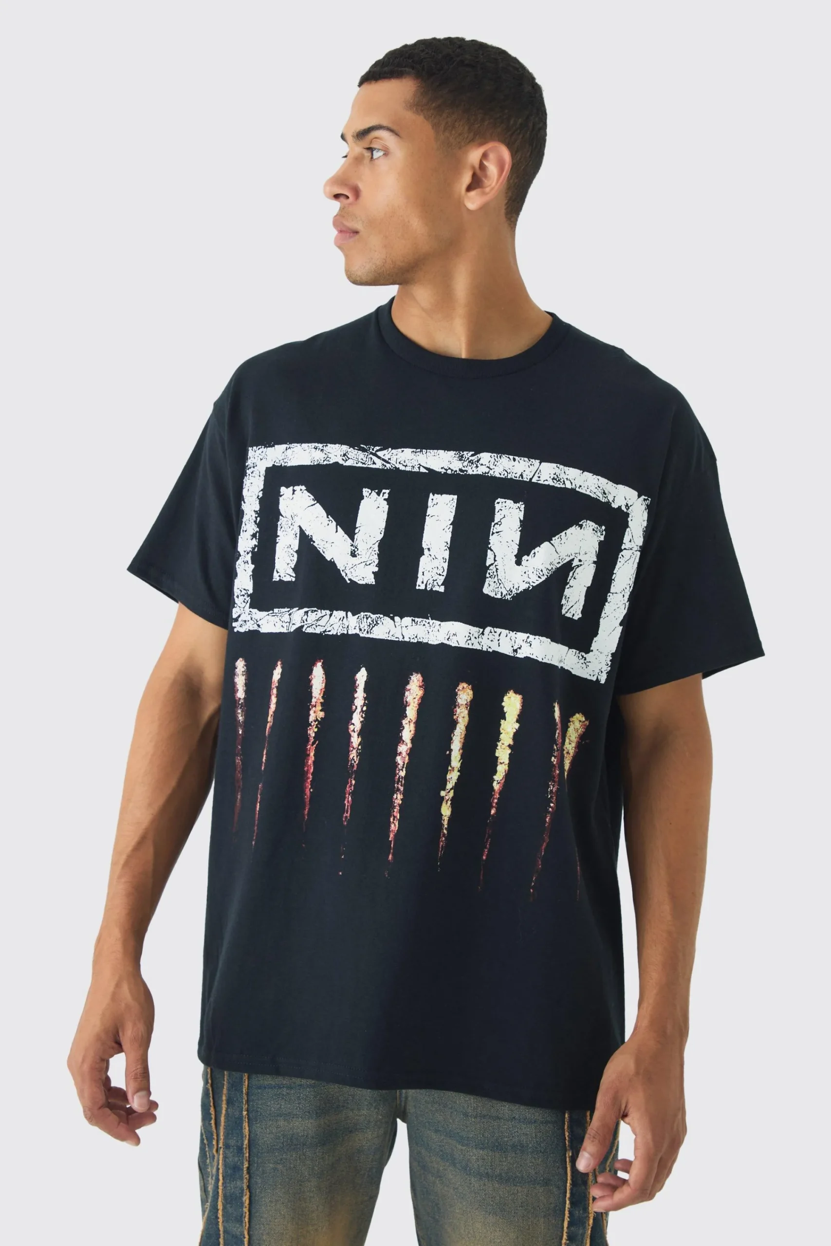 Oversized Nine Inch Nails License Print T-Shirt | UK^boohooMAN