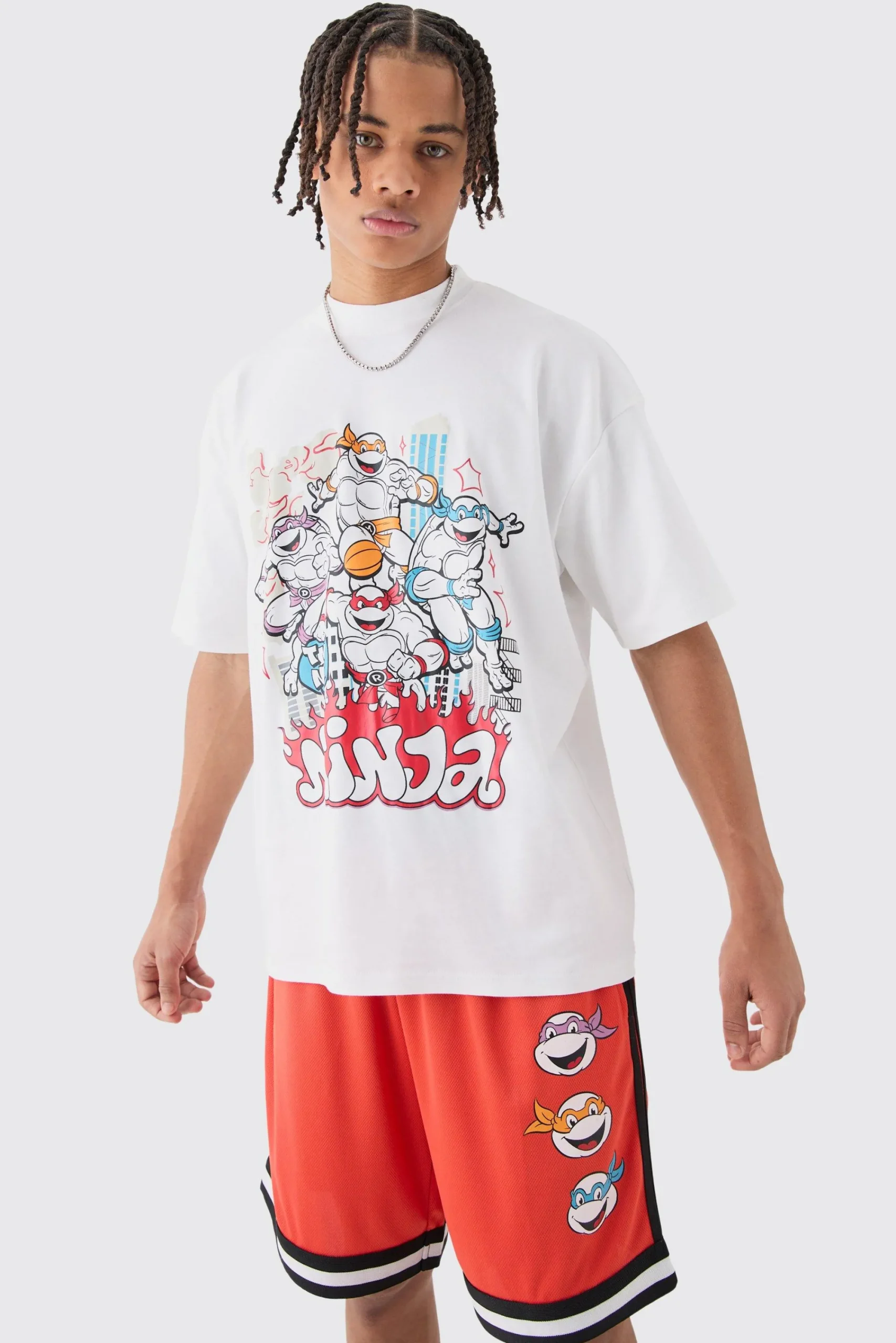 boohooMAN Oversized Ninja Turtles License T-shirt And Mesh Short Set | UK| Tracksuits