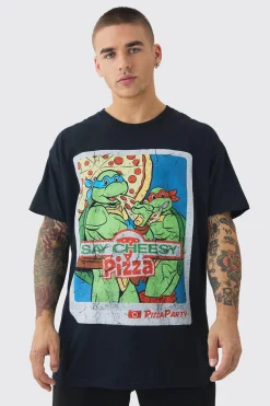 Oversized Ninja Turtles Pizza License Print T-shirt | UK^boohooMAN