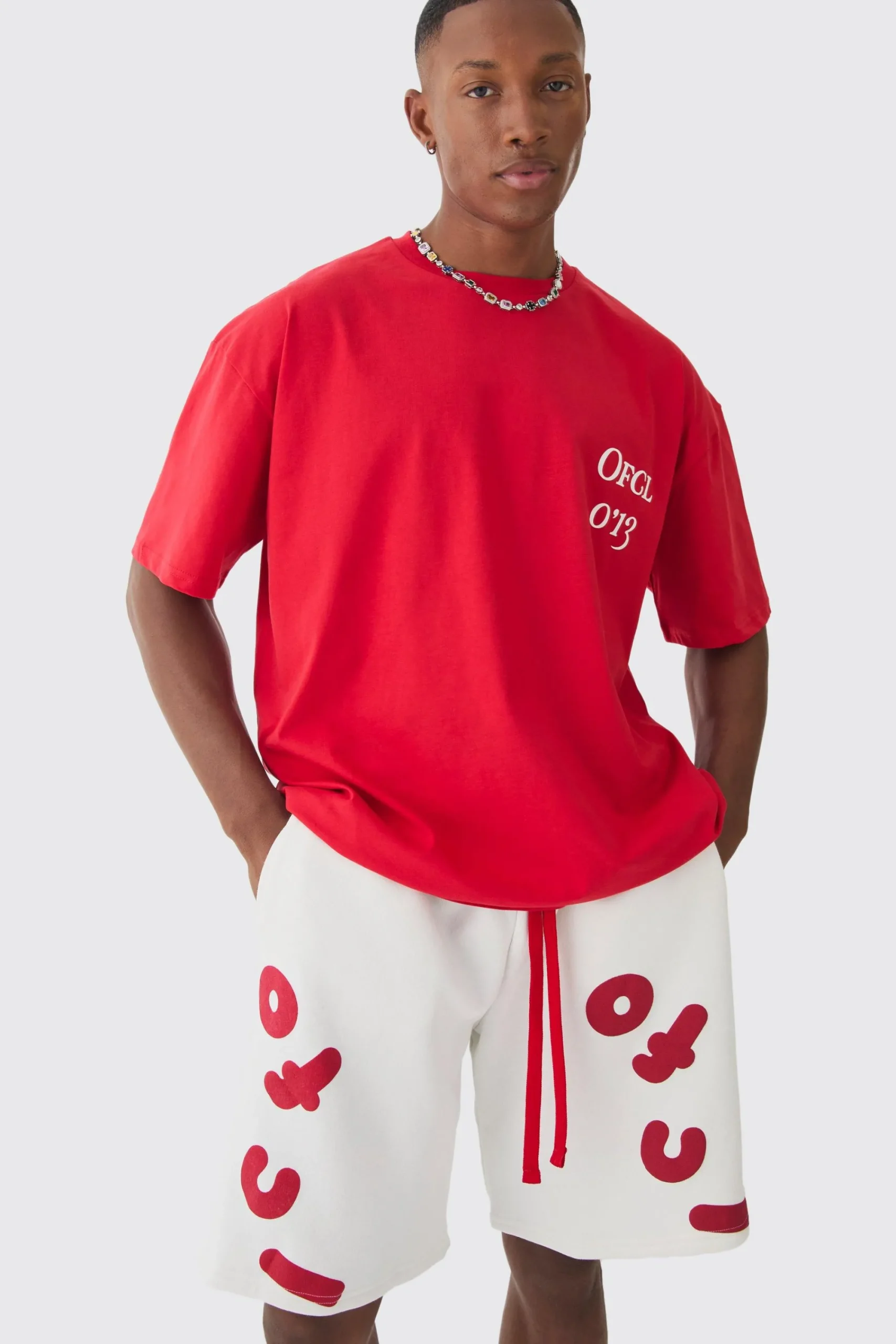 boohooMAN Oversized OFCL Puff Print T-shirt And Short Set | UK| Sets & Co-Ords|Tracksuits