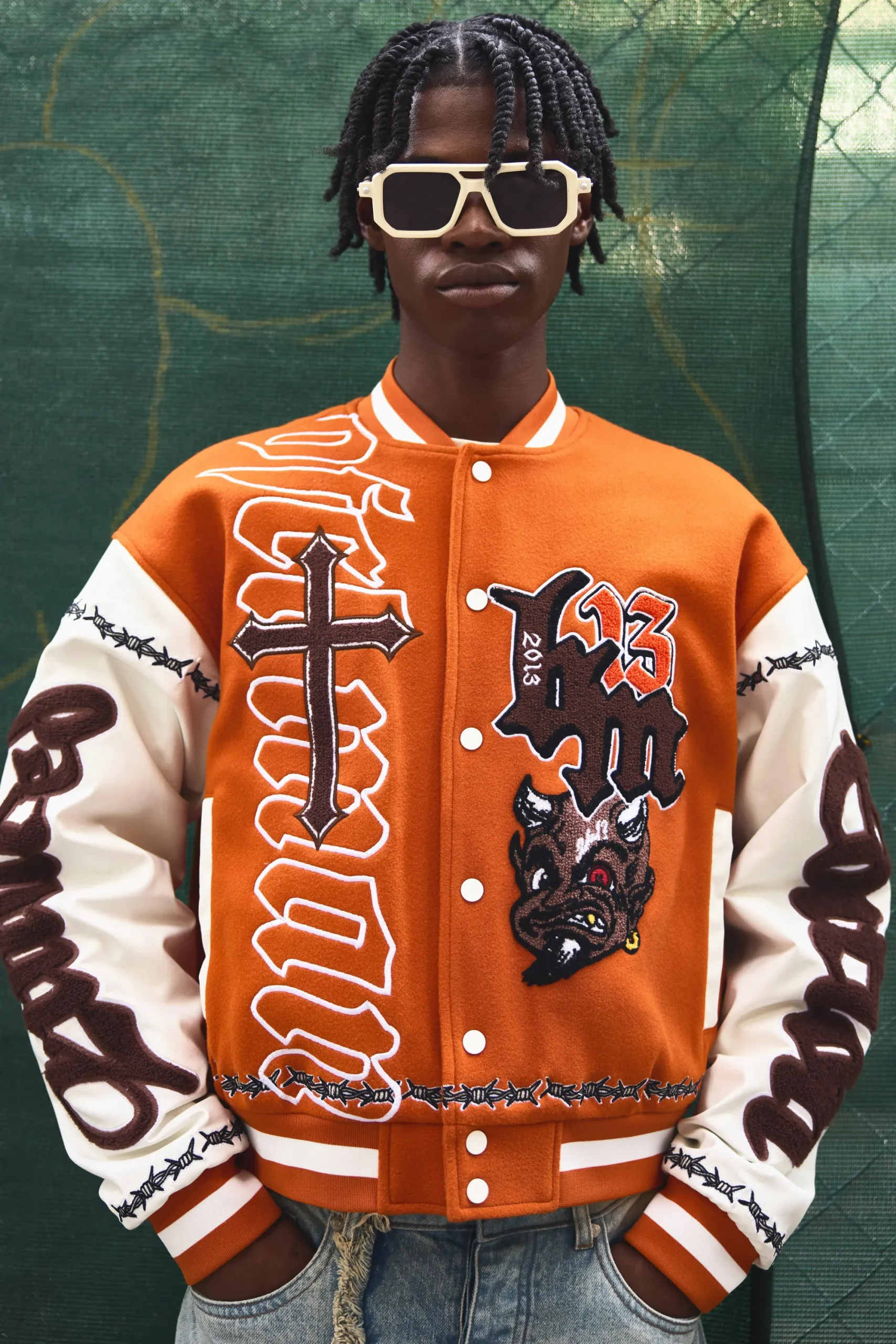 boohooMAN Oversized Ofcl Rose Varsity Jacket In | UK| Coats & Jackets