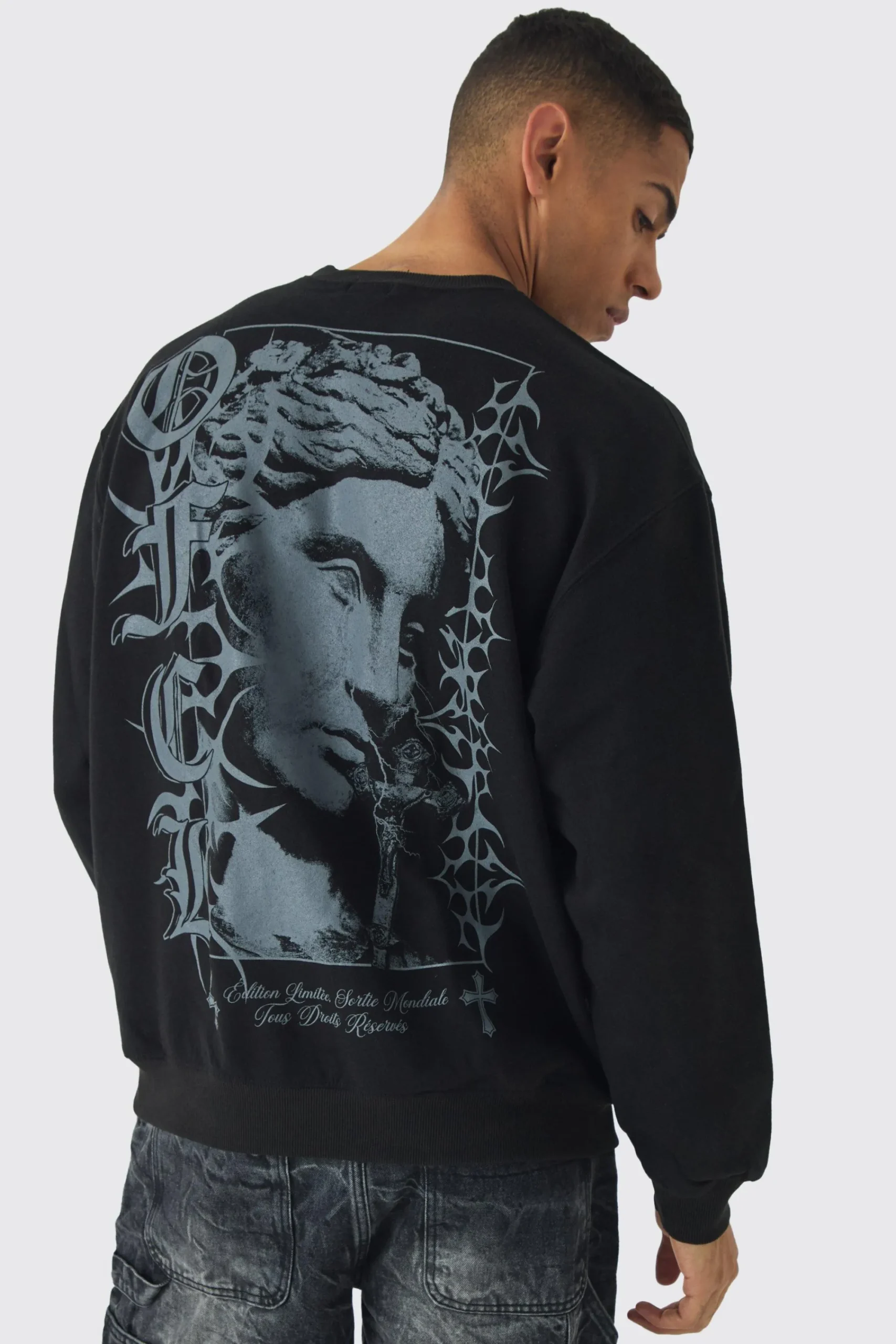 boohooMAN Oversized OFCL Tonal Renaissance Print Sweatshirt | UK| Hoodies & Sweatshirts