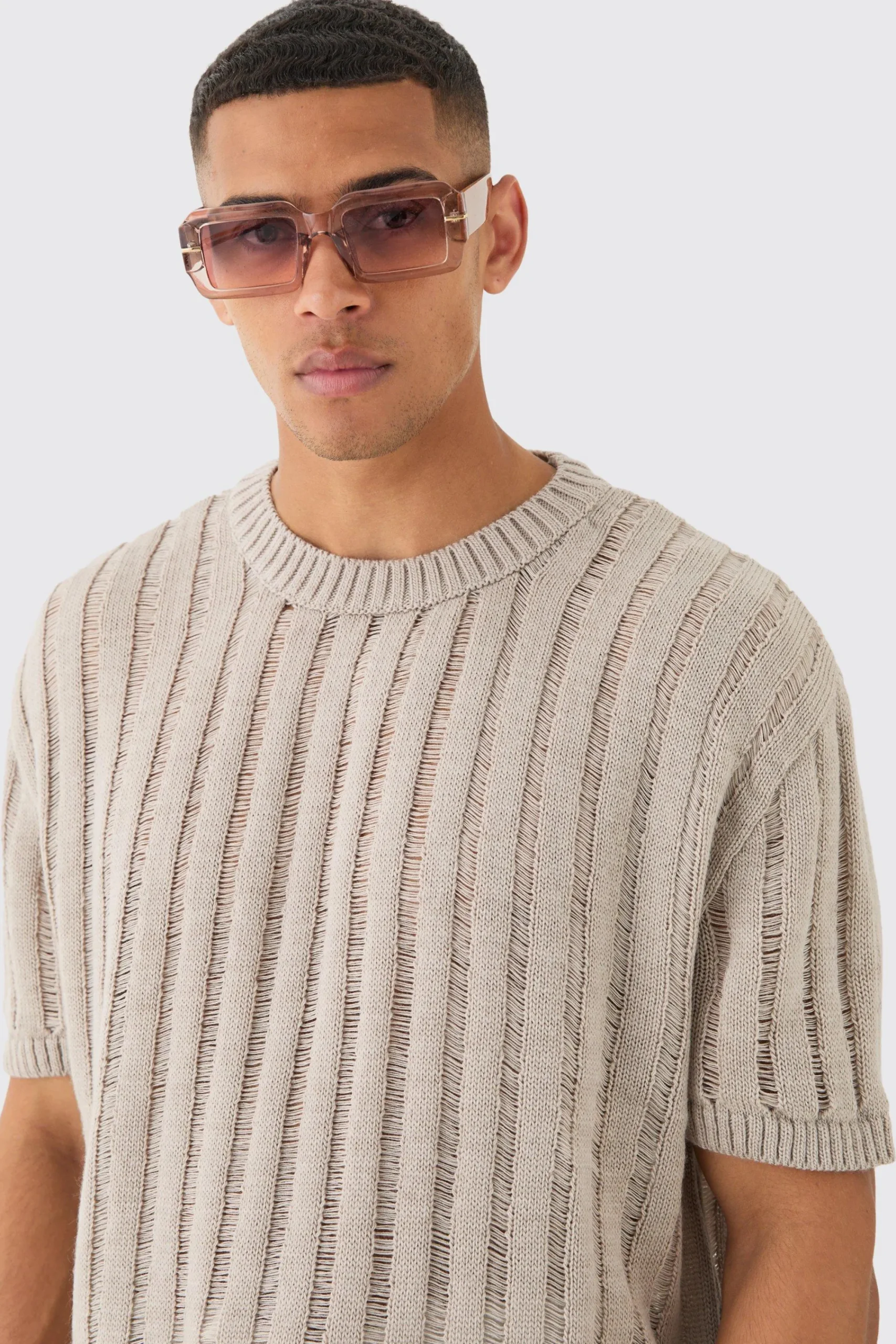 Oversized Open Ladder Stitch Knitted T-shirt In | UK^boohooMAN Best