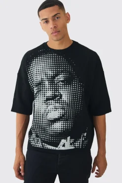 Oversized Open Stitch Biggie License Printed Knitted T-shirt | UK^boohooMAN Online