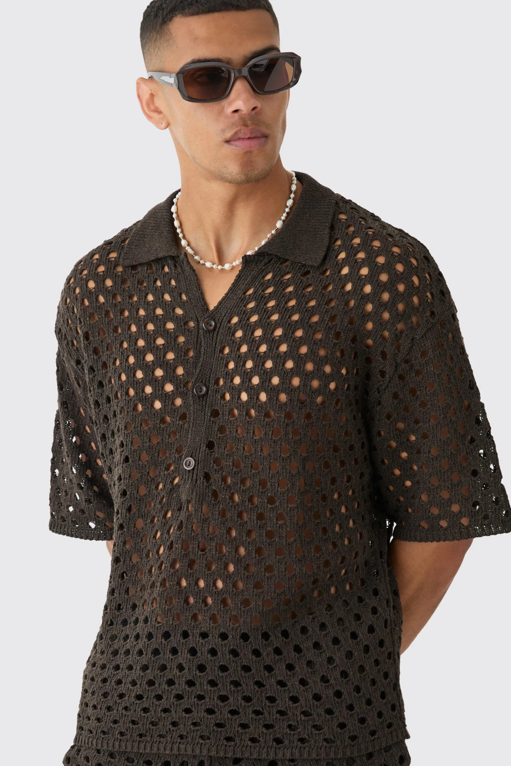 boohooMAN Oversized Open Stitch Knitted Short Set | UK| Tracksuits