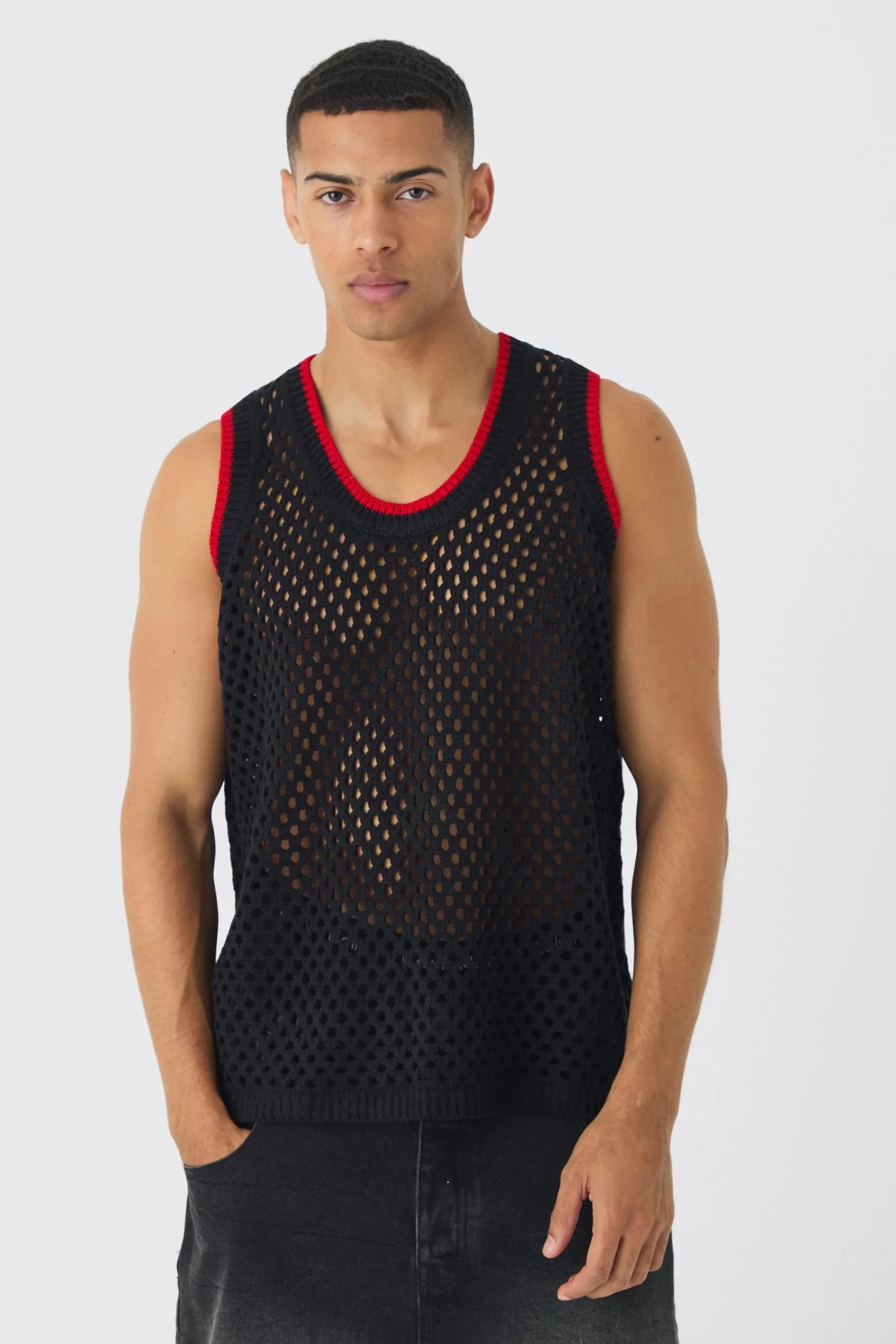 Oversized Open Stitch Knitted Vest | UK^boohooMAN Best
