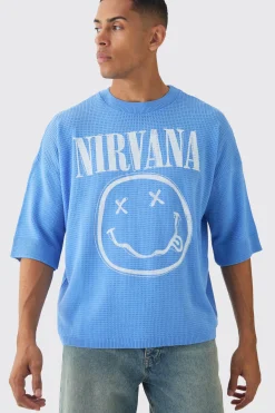 Oversized Open Stitch Nirvana License Printed Knitted T-shirt | UK^boohooMAN Discount