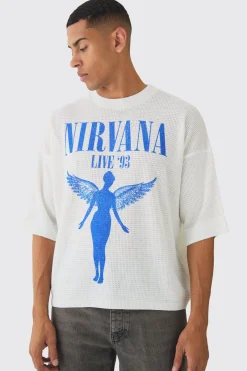 Oversized Open Stitch Nirvana License Printed Knitted T-shirt | UK^boohooMAN