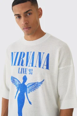 Oversized Open Stitch Nirvana License Printed Knitted T-shirt | UK^boohooMAN