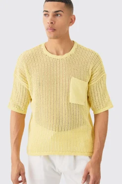 Oversized Open Stitch Pocket T-shirt In | UK^boohooMAN Clearance