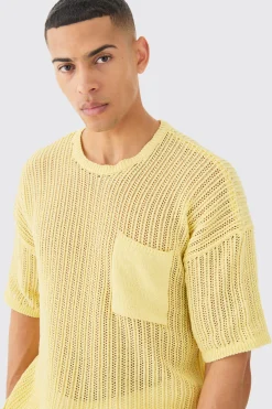 Oversized Open Stitch Pocket T-shirt In | UK^boohooMAN Clearance