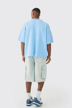 Oversized Open Stitch Printed Knitted T-shirt | UK^boohooMAN Online