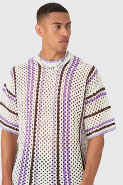 Oversized Open Stitch Stripe T-shirt | UK^boohooMAN Best