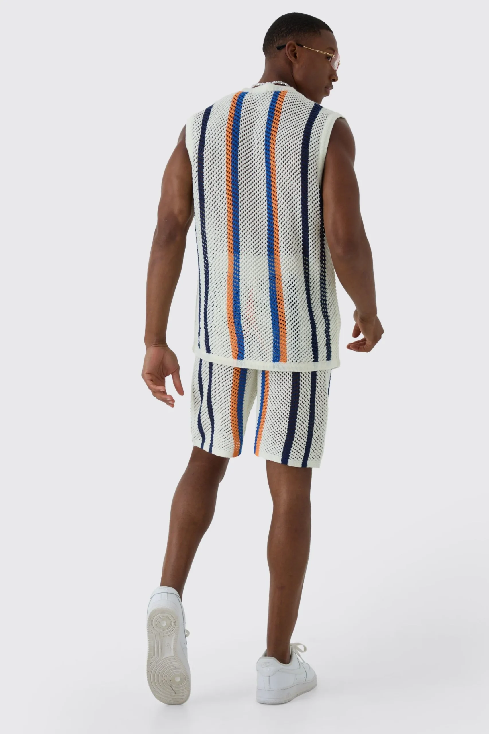 Oversized Open Stitch Stripe Knitted Tank Set | UK^boohooMAN Best