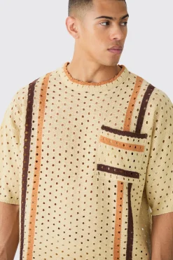 boohooMAN Oversized Open Stitch T-shirt Short Knitted Set | UK| Sets & Co-Ords|Knitwear