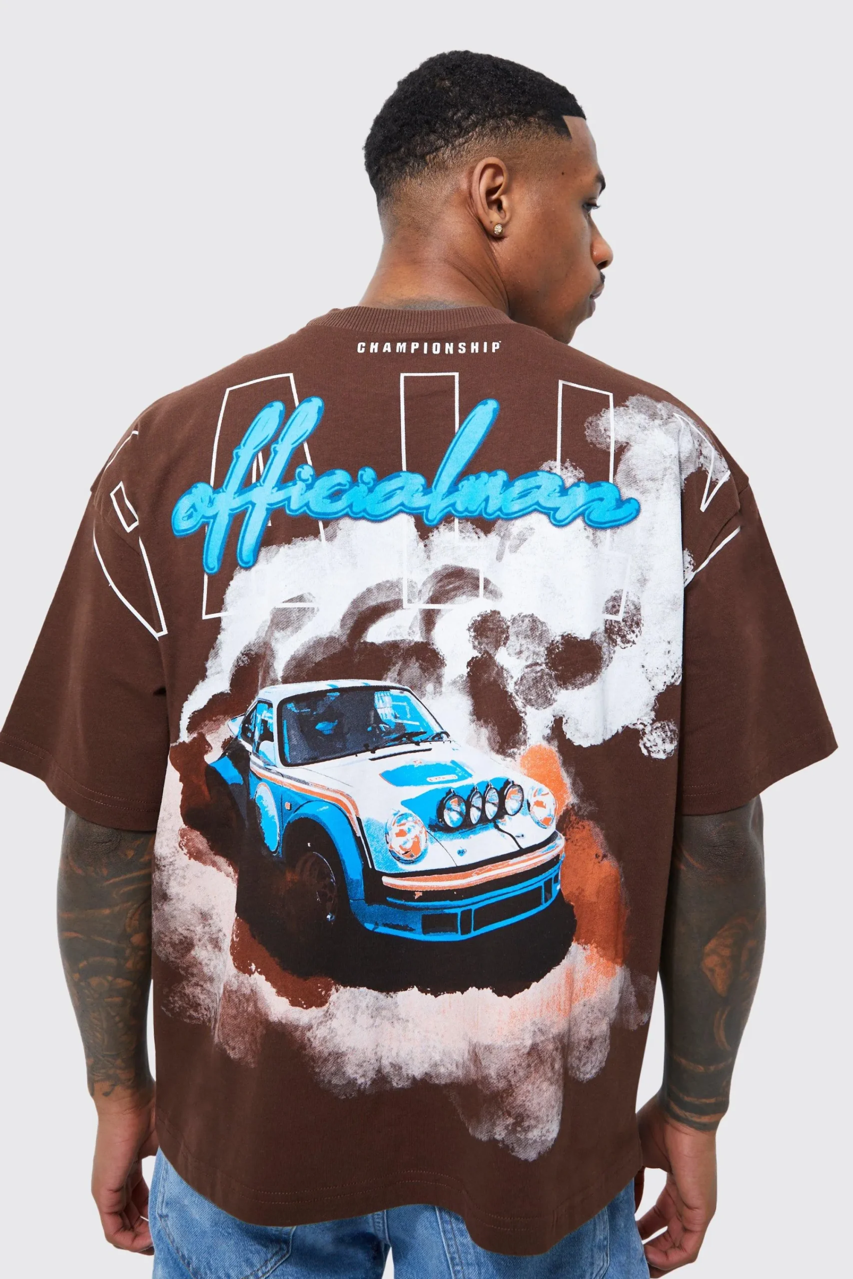 Oversized Over Seams Boxy Rally Graphic T-shirt | UK^boohooMAN Online